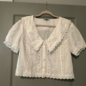 NWOT American Eagle Outfitters White Eyelet Top with Scalloped Collar